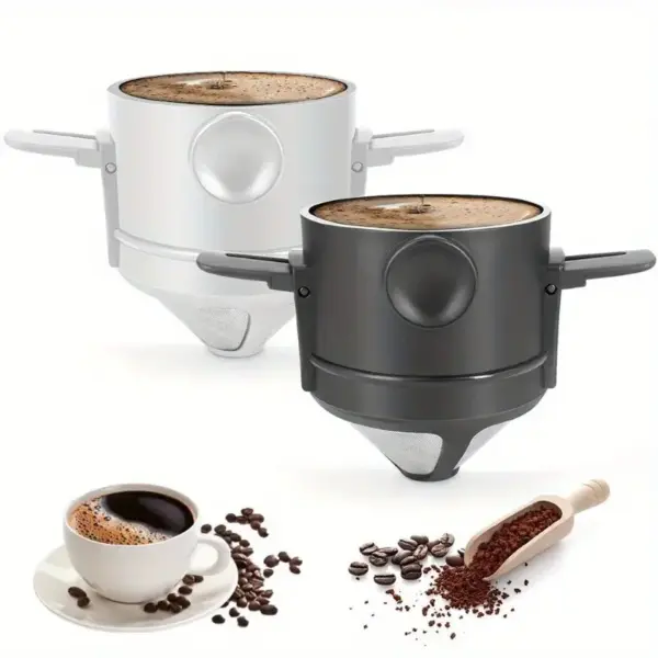 Reusable Stainless Steel Coffee Filter with Foldable Dripper & Storage – Portable Pour-Over Coffee Maker for Home, Travel, and Camping