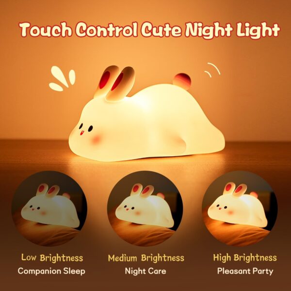Cute Rabbit LED Night Light, Soft Silicone Touch Lamp for Kids & Nursery